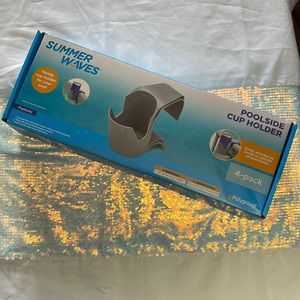 SUMMER WAVES Poolside Cup/Beverage Holder Gray, 4-Pack- NEW IN BOX